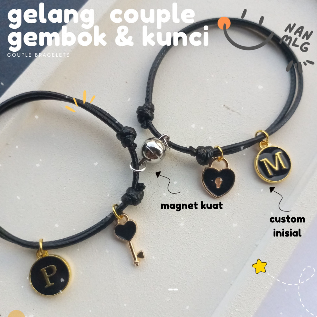 Gelang Couple CUSTOM INISIAL gembok kunci 1pasang (2gelang) nan.mlg