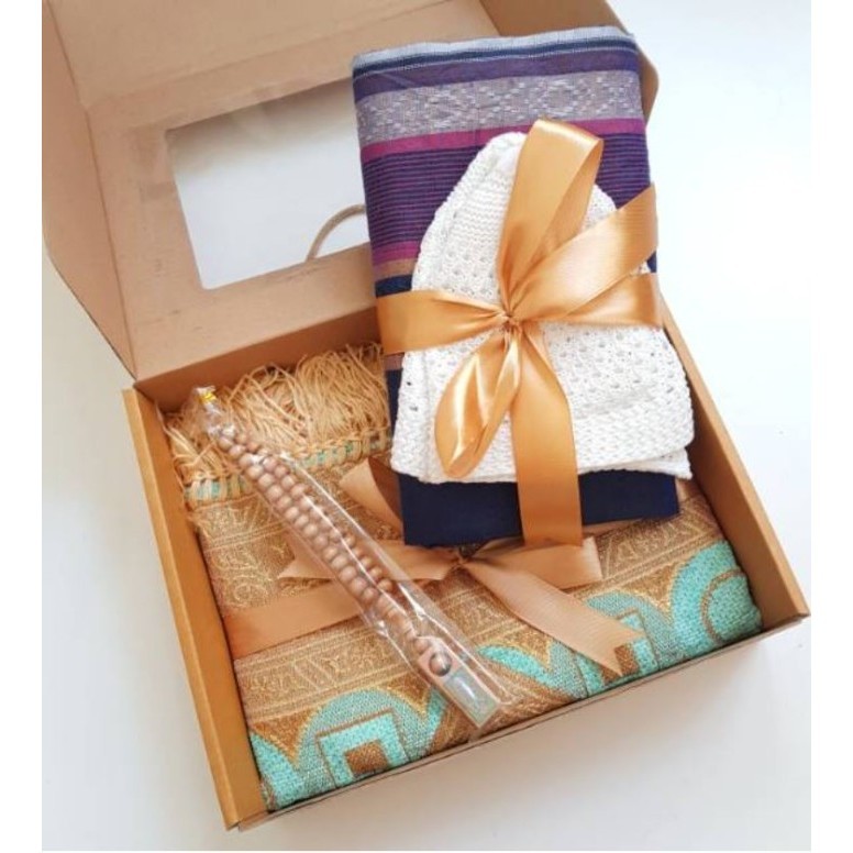 

(NEW) -[BARMSP] PAKET SAJADAH, SARUNG, PECI, TASBIH PACKING BOX HAMPERS NIKAH - ARF orange