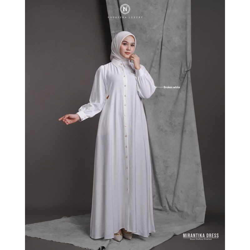 MIRANTIKA DRESS  Original New Nadheera Luxury Gamis Polosan  Putih Gamis Busui Rayon Premium
