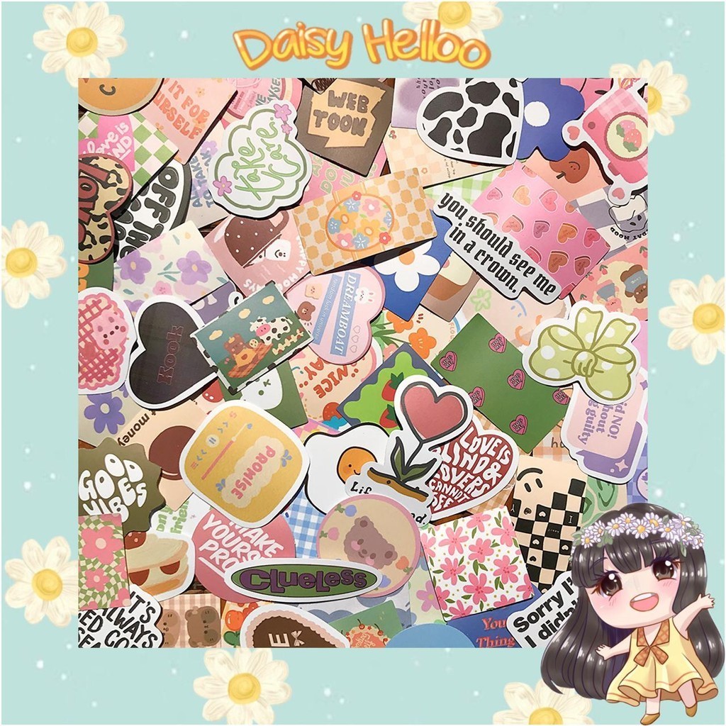 Stiker Besar 45 pcs Karakter Abstrak Quotes Aesthetic Sticker Stationery Jurnal Aksesoris Deco Dekor