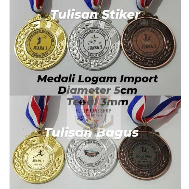 MEDALI CUSTOM DIAMTER 5CM WISUDA BADMINTON DLL LOGAM IMPORT ANGKA PER SATUAN