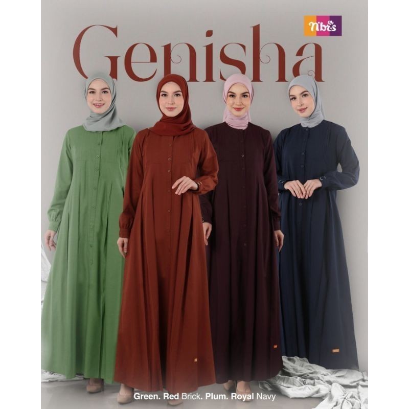 Nibras Gamis GENISHA Ori N'BRS Warna Green/Plum/Red Bick/Royal Navy Bahan Cotton Venture Mewah
