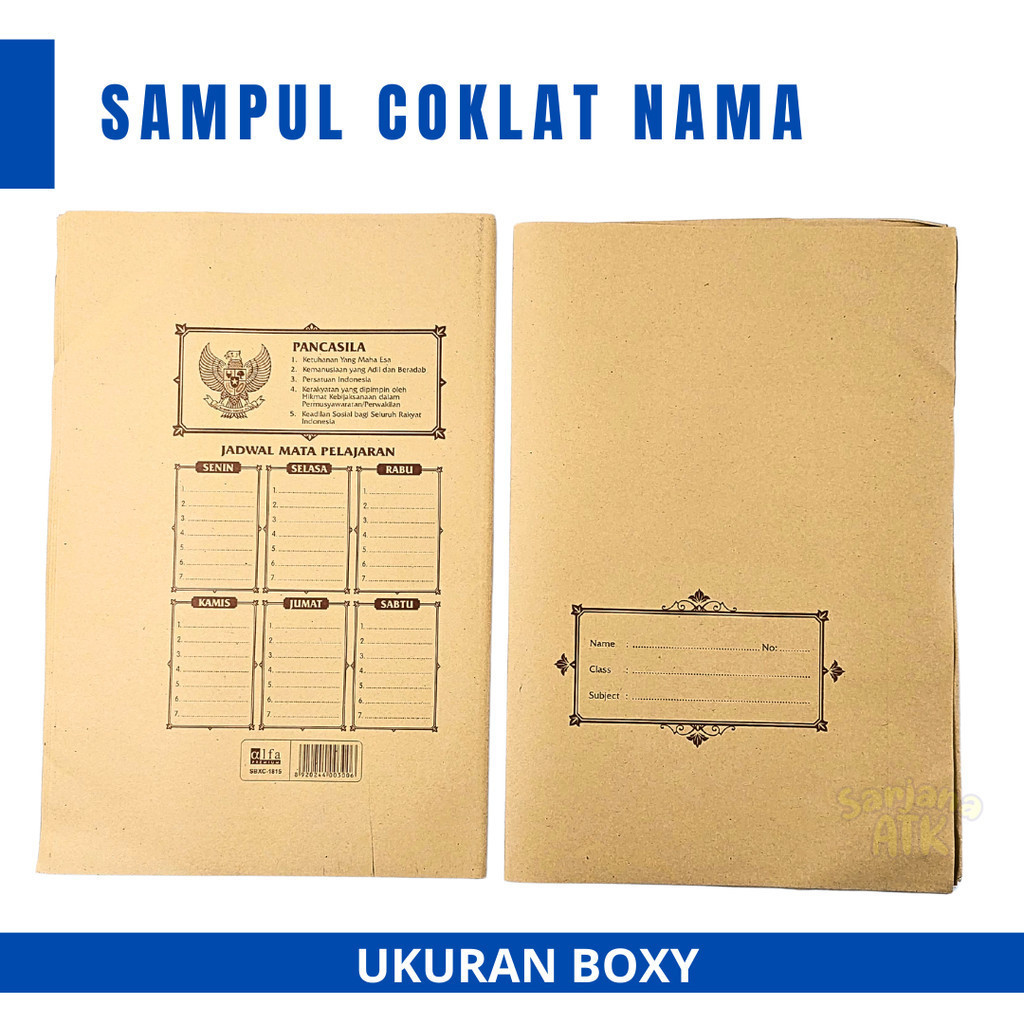 (20 Lembar) Sampul Buku Tulis Coklat NAMA Ukuran BOXY Samak Buku Coklat