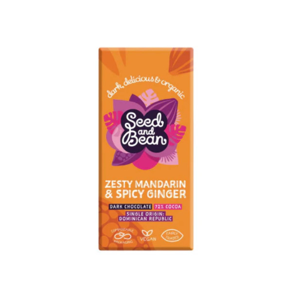 

Cokelat Organik Seed & Bean Organic Extra Dark 72% Cocoa Mandarin & Ginger Bar 75 Gr