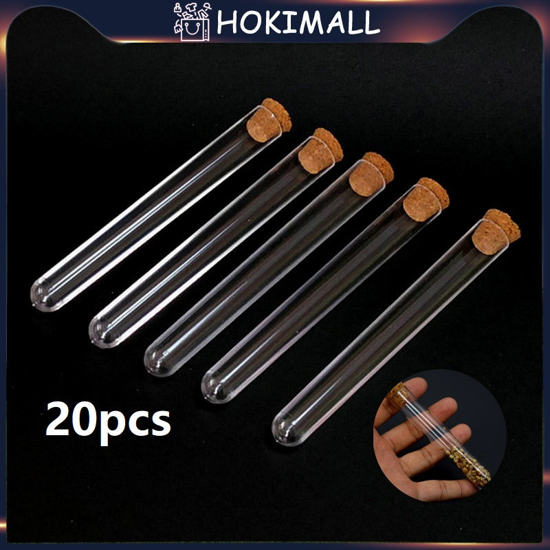 Tabung Reaksi Plastik Tutup Kayu Gabus Test Tube Souvenir - 20 Pcs, Cocok untuk Hadiah, Penyimpanan 