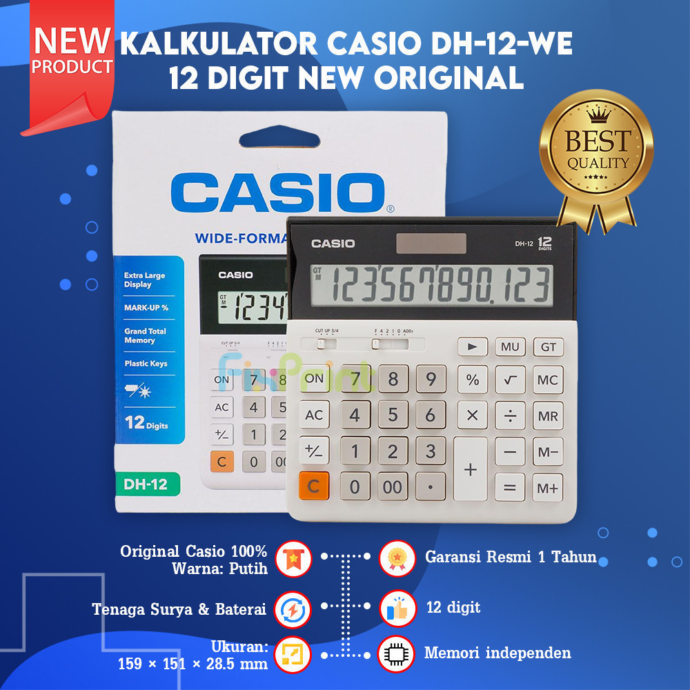 

Casio DH-12 White BK 12 Digit Kalkulator Dekstop New Original