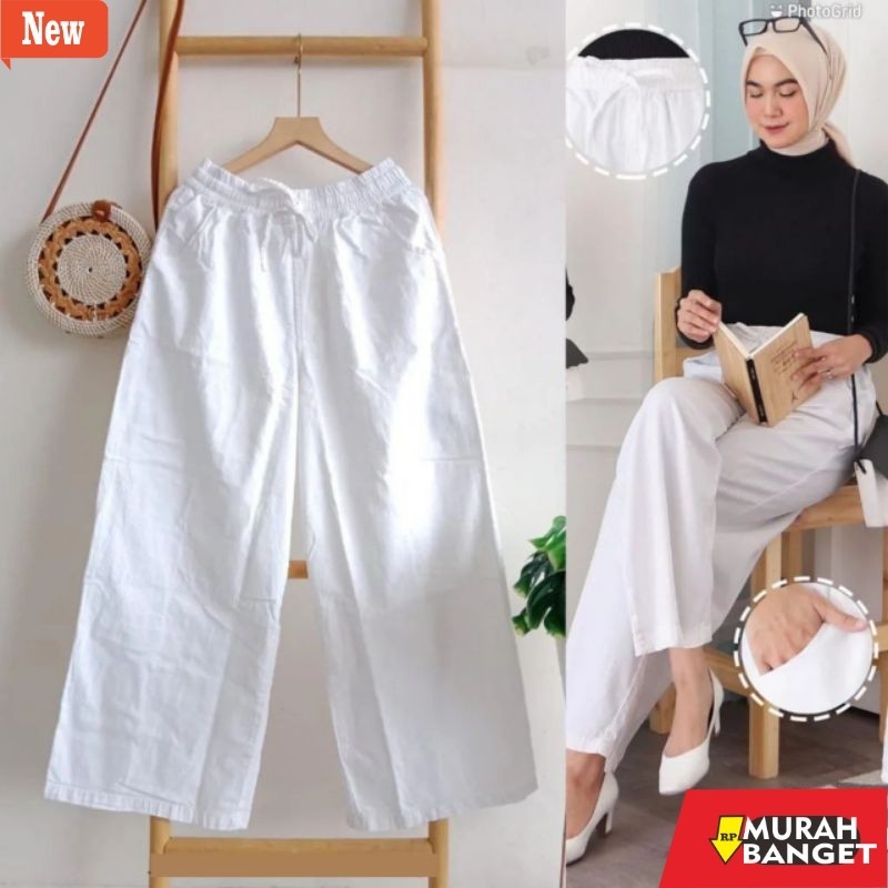 Denim Panjang Wanita KULOT JEANS PUTIH PINGGANG FULL KARET - KULOT WARNA HITAM PUTIH CREAM COKLAT KU
