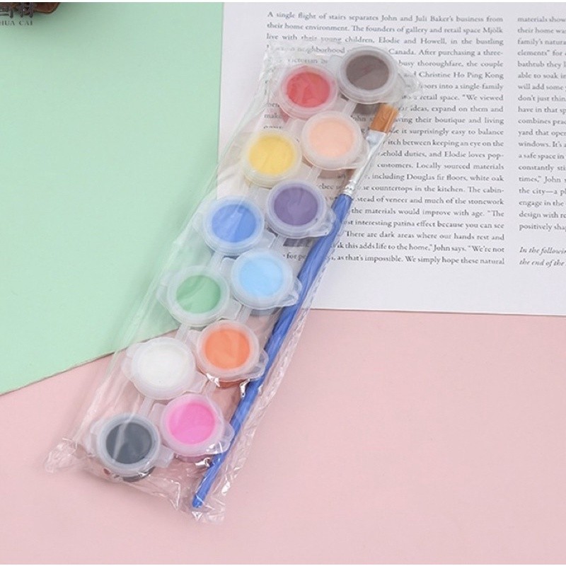 

[TERMURAH] 12 Acrylic Paint with 2 Brushes - Cat Akrilik dengan Kuas - Painting Set Mainan Edukasi Prakarya Anak