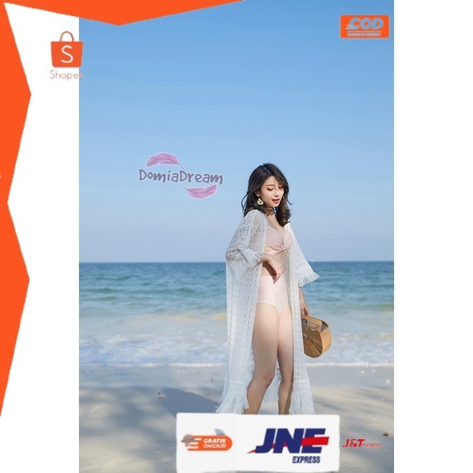 ✨READY✨ -Outer Pantai Rumbai Warna Putih  / Cover Bikini Luaran Baju Renang Pantai Panjang ~