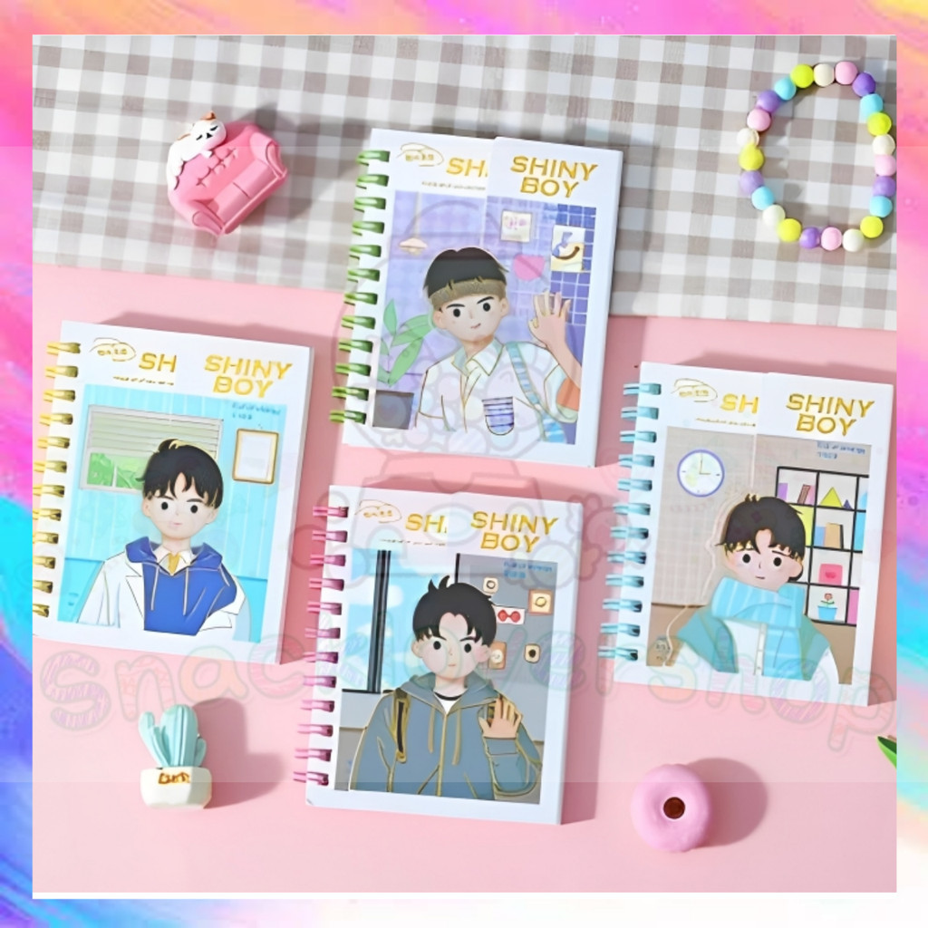 

NOTE BOOK RING MOTIF MEMO KECIL A7 SPIRAL isi 70 Lembar Dengan Perekat Shiny Boy Pinkoala