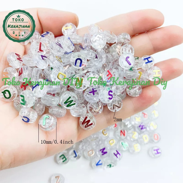 Manik Manik Huruf Gliter Bulat Transparan Mote Huruf Abjad Uk 10mm - Mix Isi 15 Gram