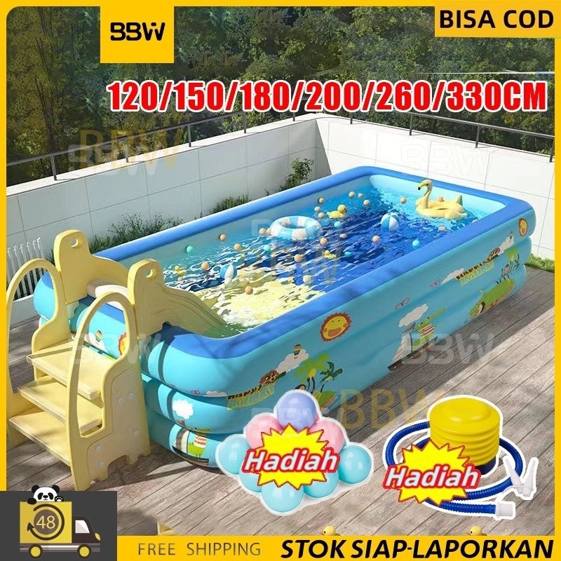 FREE BONUS POMPA..!! 1.5/2/3M Kolam Renang Karet Anak Ukuran Besar 1 pc Bisa Bayar di Tempat COD Swi