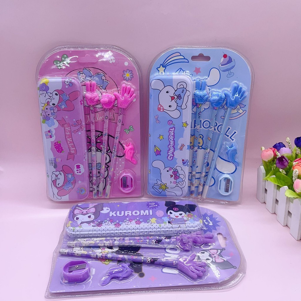 

9PC Set Alat Tulis Kotak Pencil Kuromi Sanrio Kado Goodie Bag Set Lengkap Peralatan sekolah cinnamorol Kotak pensil melody