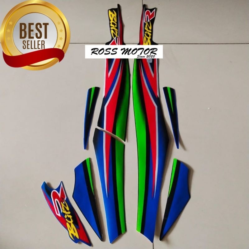 Striping stiker polet body motor Kawasaki Blitz R BlitzR biru stiker Lis body motor standar berkuali