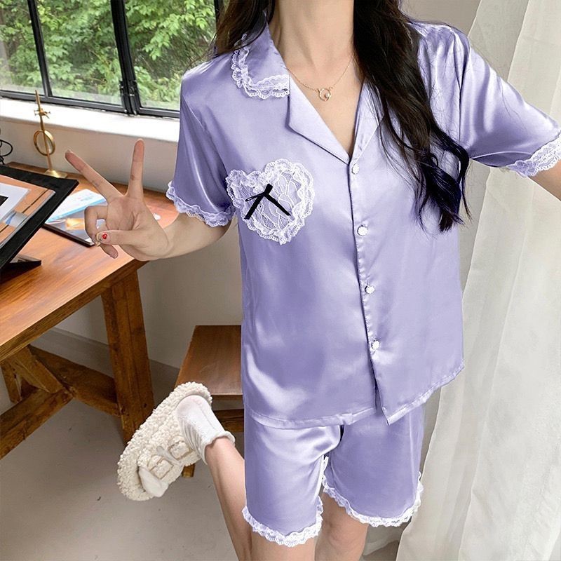 Baju Tidur Satin Wanita Model Korea Terbaru / Baju Tidur Piyama Lengan Pendek