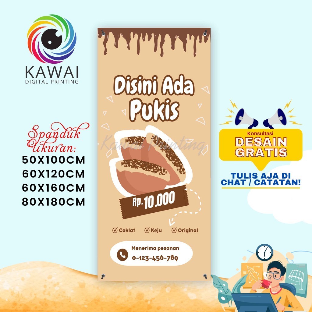 Spanduk Banner MMT Jualan Pukis Makanan Manis coklat Ukuran 60x160