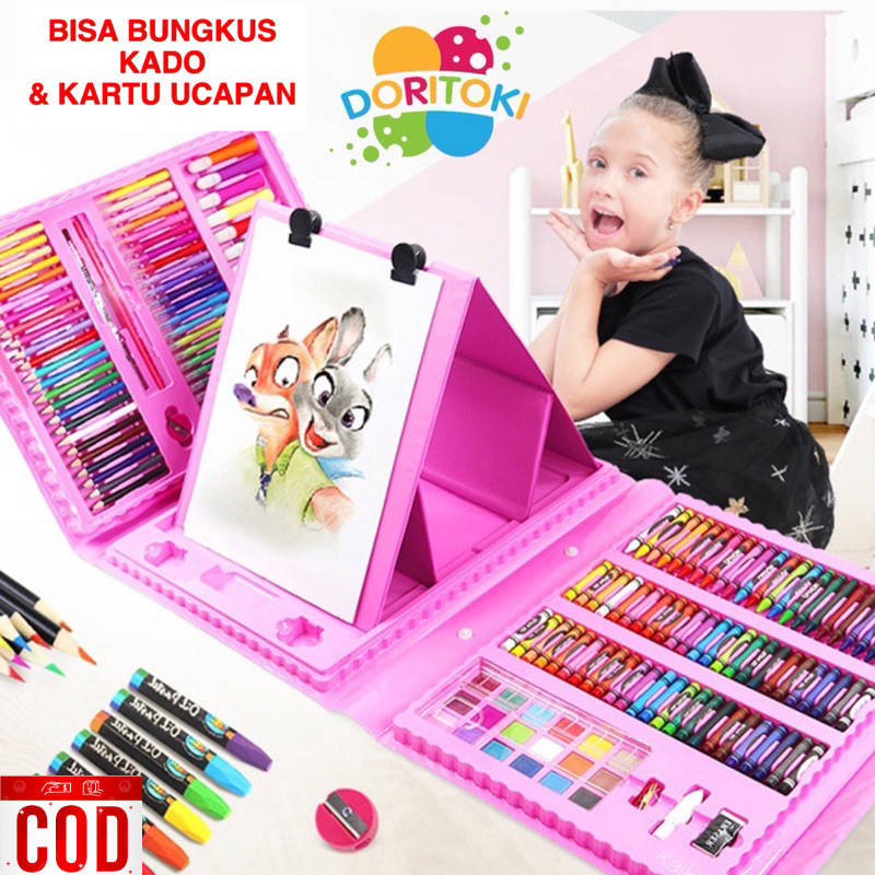 

Doritoki 208pcs Crayon Anak Pengasah Set Alat Menggambar Melukis Anak-anak Crayon Cat Air Pensil