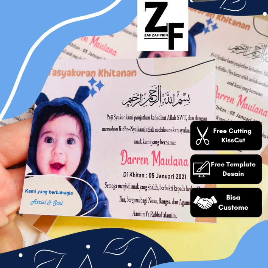 

ZAF Stiker Kartu Label Tasyakuran Sunatan Khitan Free Desain dan Custom sticker bentuk persegi