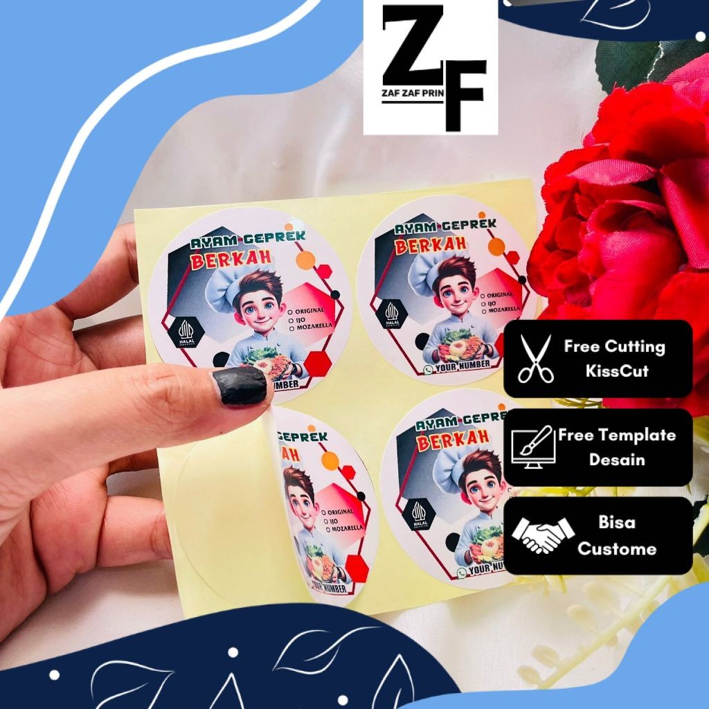

ZAF 2-4 Ready Stiker Makanan Ayam Geprek Label Box Kardus Catering Sticker Fried Chiken Free Desain