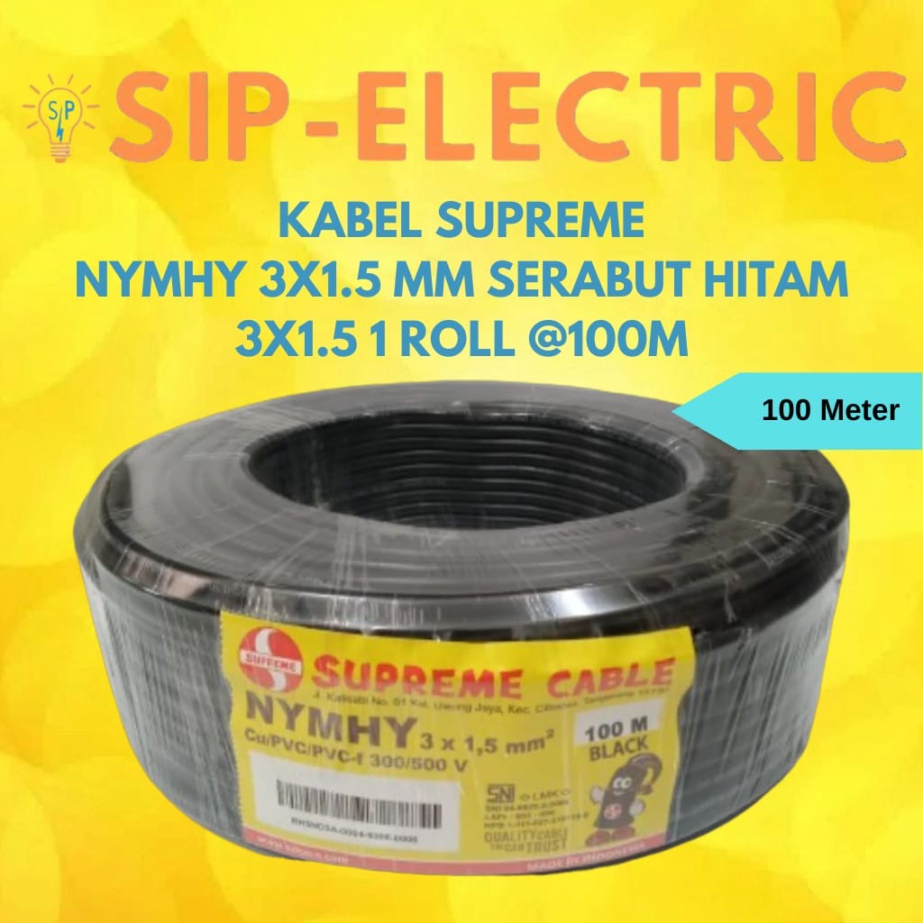 Kabel Supreme Nymhy Nyyhy 3x1.5mm Serabut Hitam 3x1,5 1roll 100M