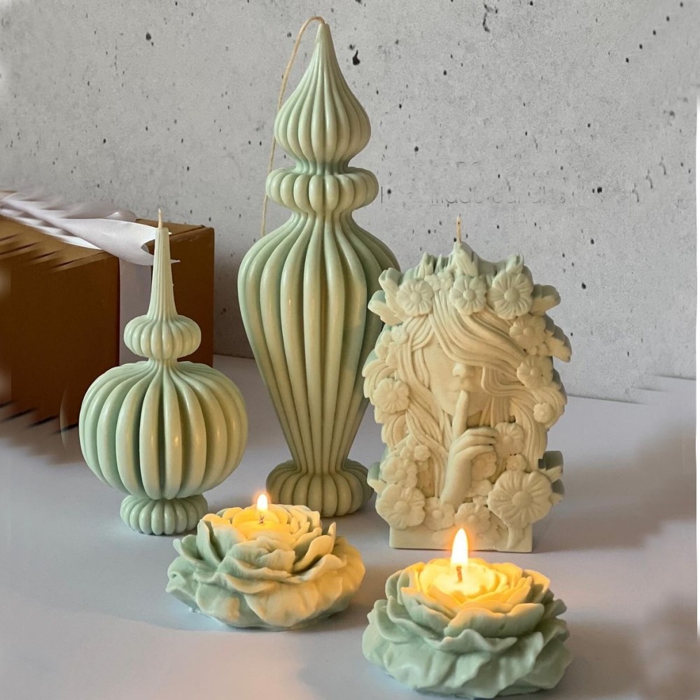 

DIY Lace vase shape candle silicone mold Roman Cylindrical Mould Irregular Pillar Candle Mold Geometric Striped Soy Wax Mold