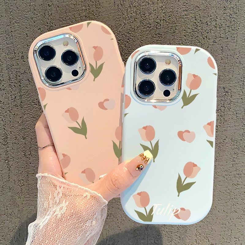 Casing For Samsung A32 5G A34 M32 Case Silikon Oval Metal Lens Flower Tulip Miguncase