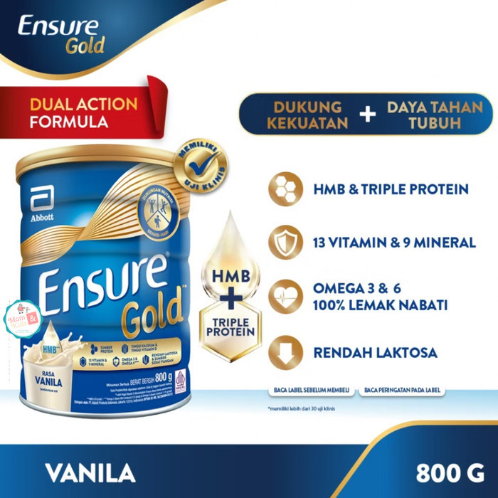 

ENSURE GOLD HMB Vanila Coklat 850gr | Susu Nutrisi Rendah Laktosa - GOLD VANILA