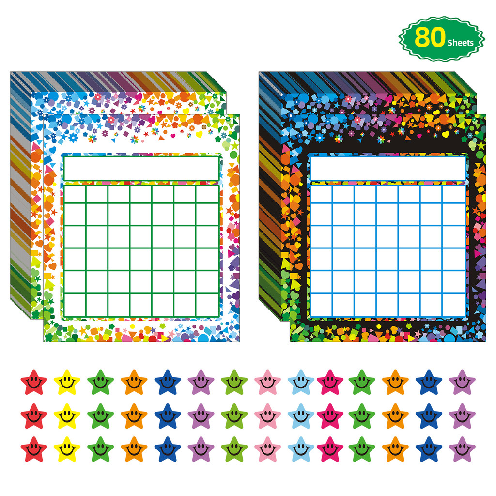 

80 Pack Incentive Reward Chart with 2400 Pieces Star Stickers for Classroom Home Behavior for Kids Students Classroom Supplies