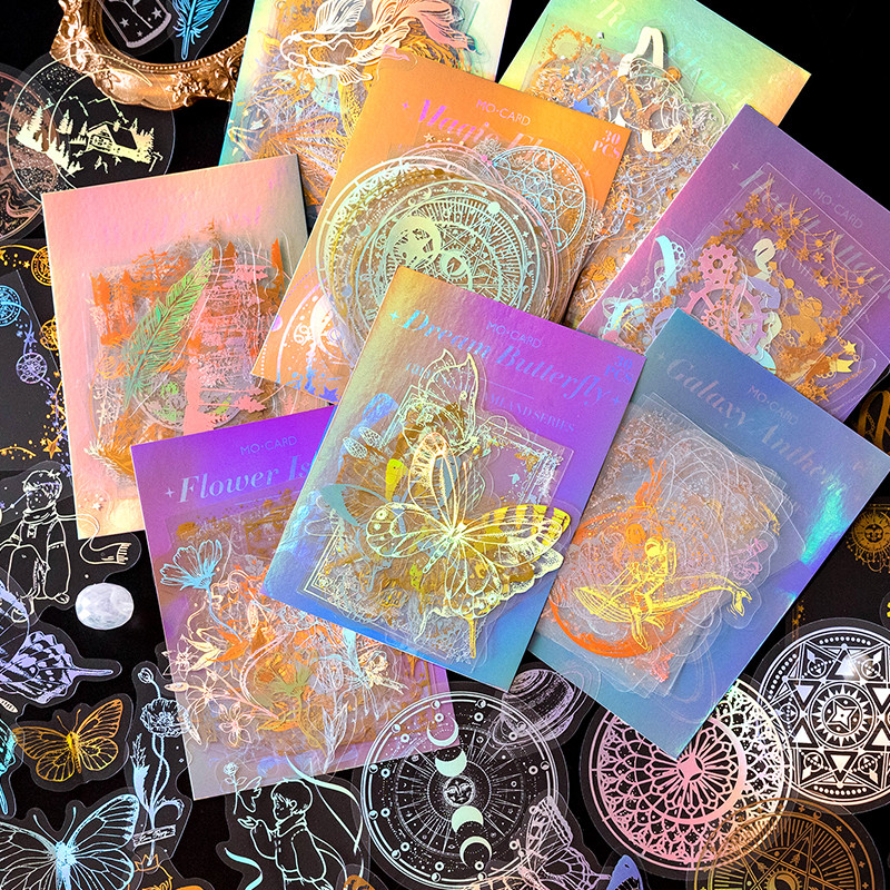 

Journamm 30pcs/pack PET Laser Craft Stickers Collage Junk Journal DIY Scrapbooking Adhesive Decor Waterproof Sticker Stationery