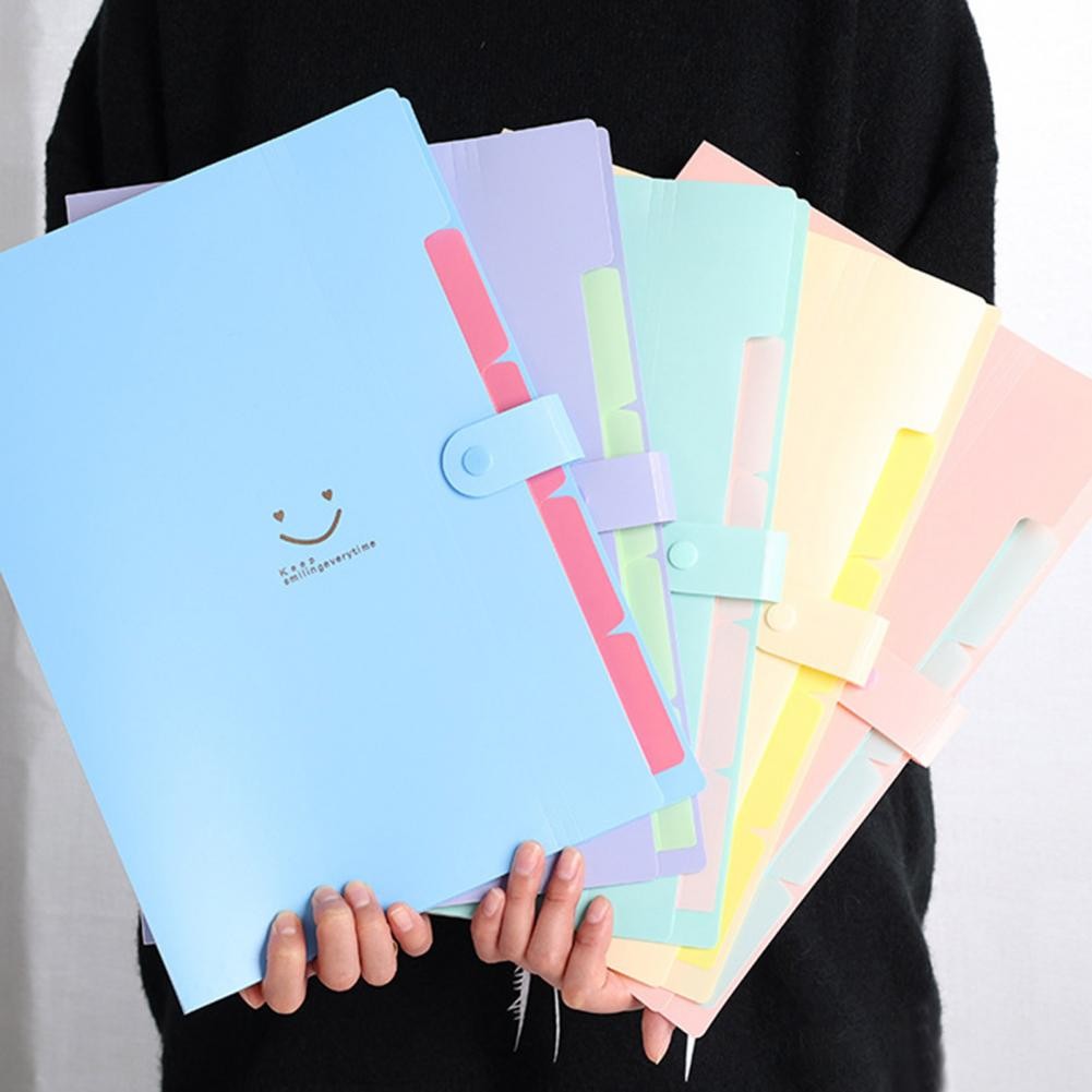 

Smile Face Design File Organizer A4 Document Filing Folder with 4 Pages 5 Layers Reinforced Plastic Snap Closure File Sorter