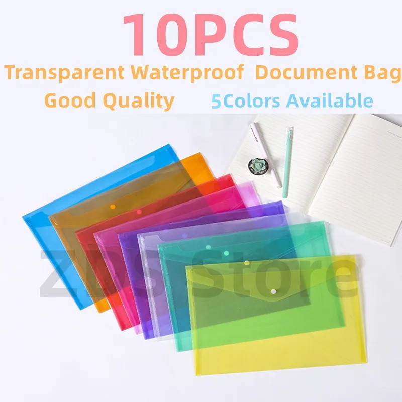 

A4 10PCS Plastic Button File Folder Student Test Paper Storage Pouch for Documents Organizer