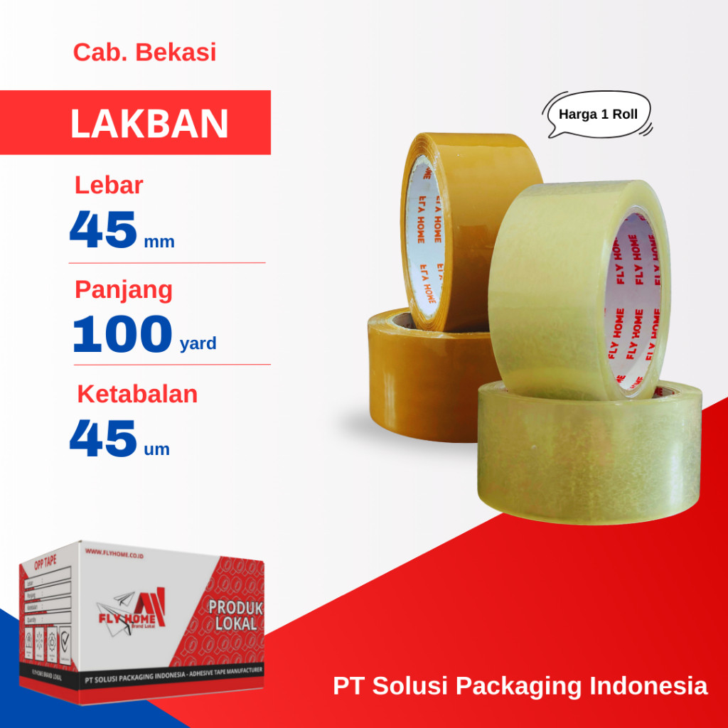 

FLYHOME 1Roll Lakban Bening Coklat 45x100Y 2inch 91METER 100 Yard