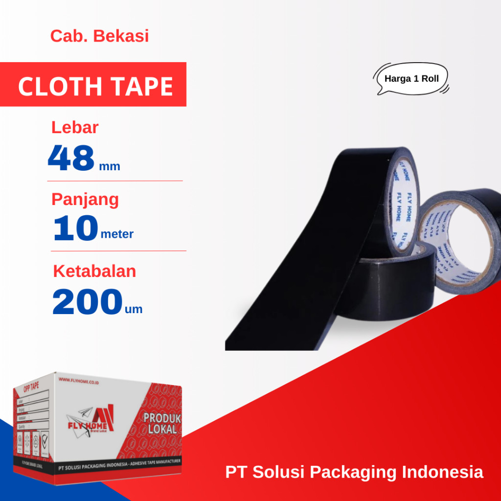 

FLYHOME 1Roll Lakban Jilid/Kain Hitam 48x10M 2inchi Cloth Tape 10 meter