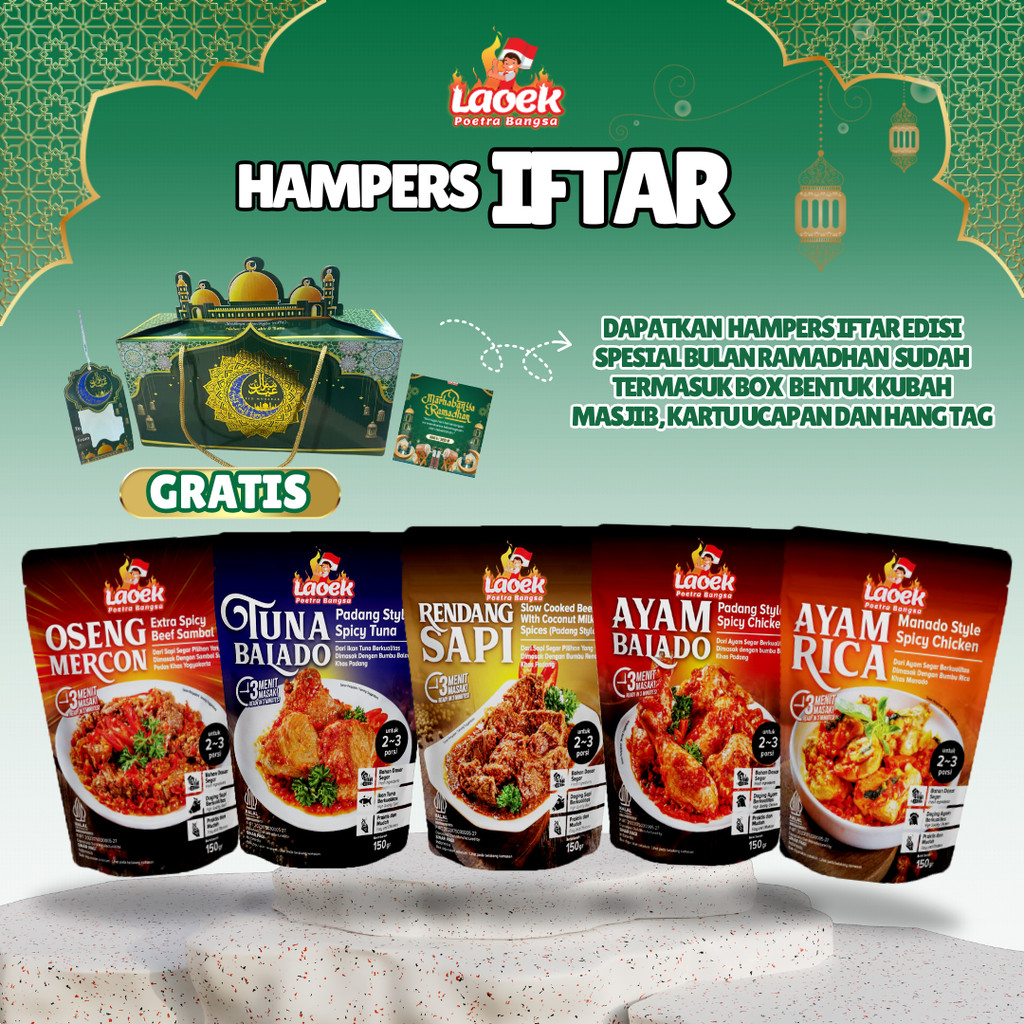 

Hampers Iftar Lebaran | Oseng Mercon, Tuna Balado, Rendang Sapi, Ayam Balado, Ayam Rica Lauk Siap Saji, Makanan Siap Saji 150 gram