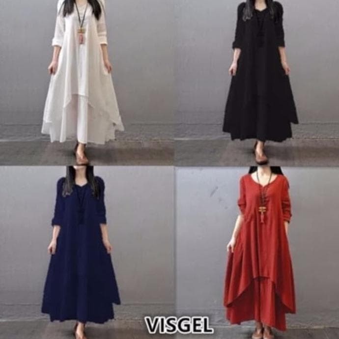 VISGEL MAXI Dress Panjang Kaftan Gamis Modern Bahan Rayon Adem - Putih