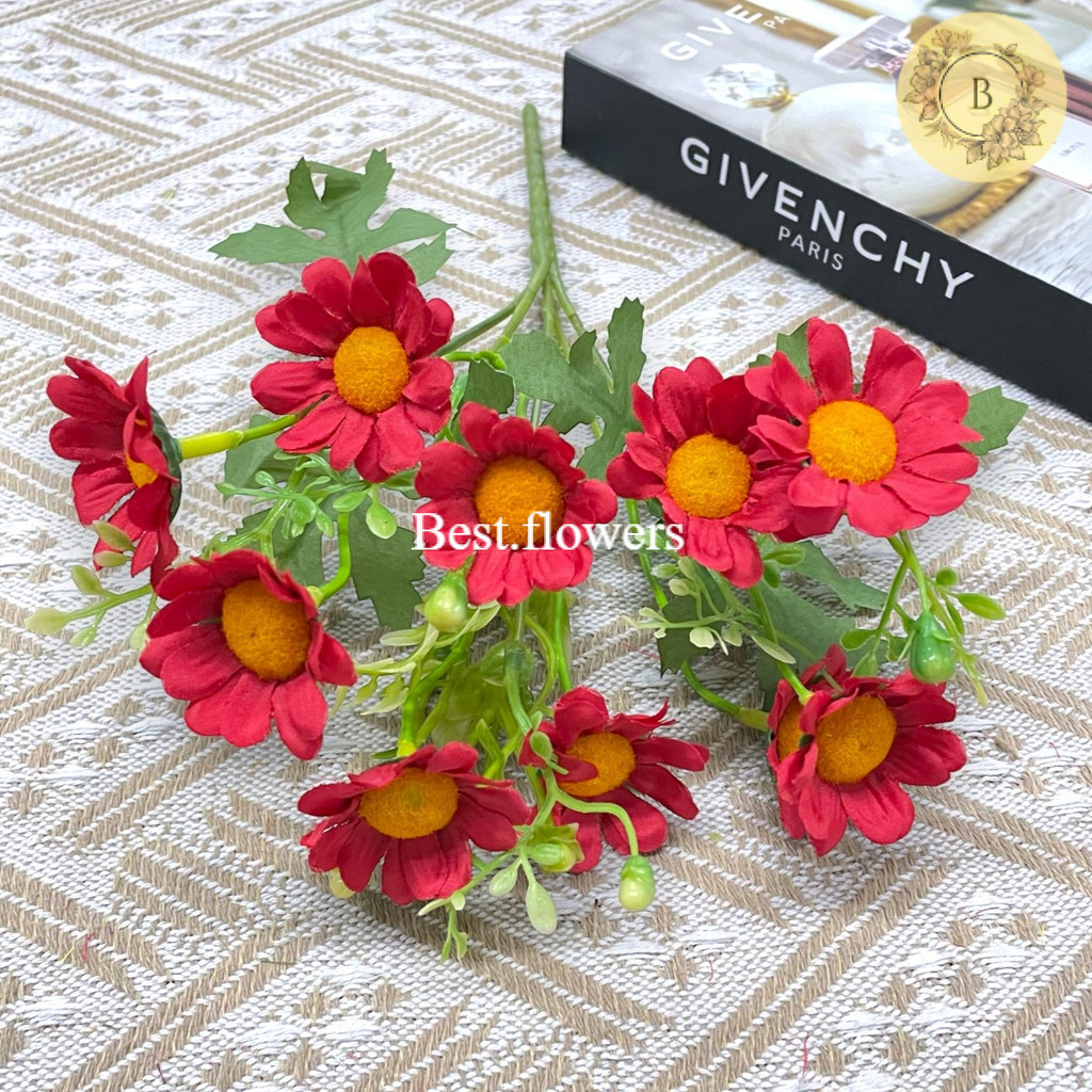 Bunga Buatan Daisy Mini Isi 5 Cabang Bahan Kain Artificial Diameter 25cm Tinggi 25cm Dekorasi Hiasan