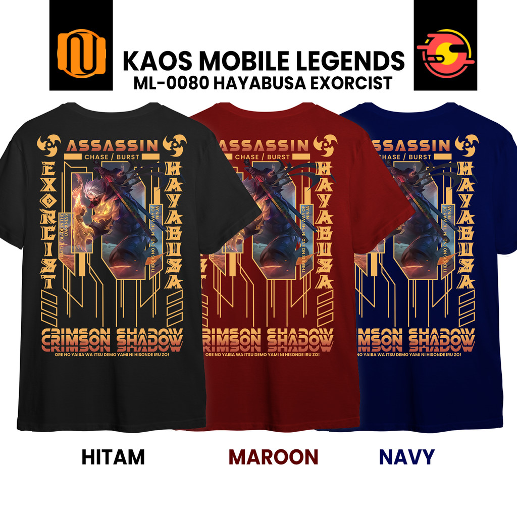Nuhifa Store Kaos HAYABUSA EXORCIST Mobile Legeds Lengan Pendek Hitam Cotton   Skin Hero ML MLBB