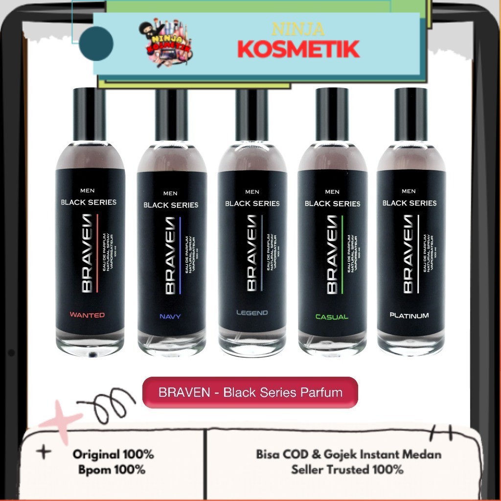 BRAVEN - PARFUM PRIA BLACK SERIES ( 100 ml ) - Perfume Wangi Wanted / Casual / Legend / Navy / Plati