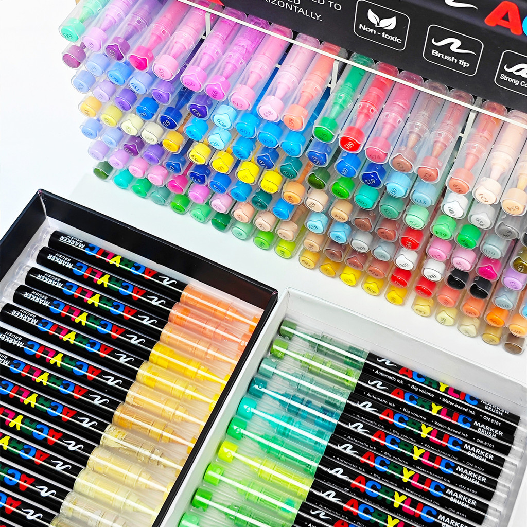 

12-72 Soft Brush Markers Set,Acrylic Marker Pens,Rich colors,Flexible tip,Waterproof Pen Soft brush Nib For Glass Stone Metal