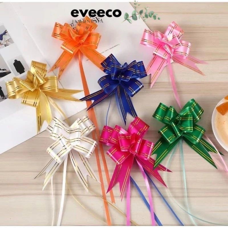 

EVEEco - (1pack) Pita Tarik Motif / Pita Serut Motif Garis Lis Emas isi 10pcs Dekorasi