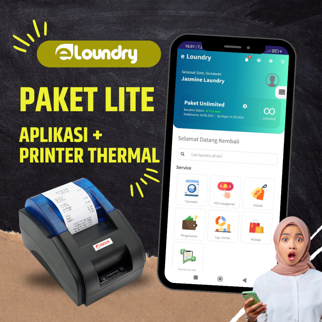 [Lifetime] Eloundry Aplikasi Kasir Laundry Android Online Lengkap Plus Printer Thermal 58MM