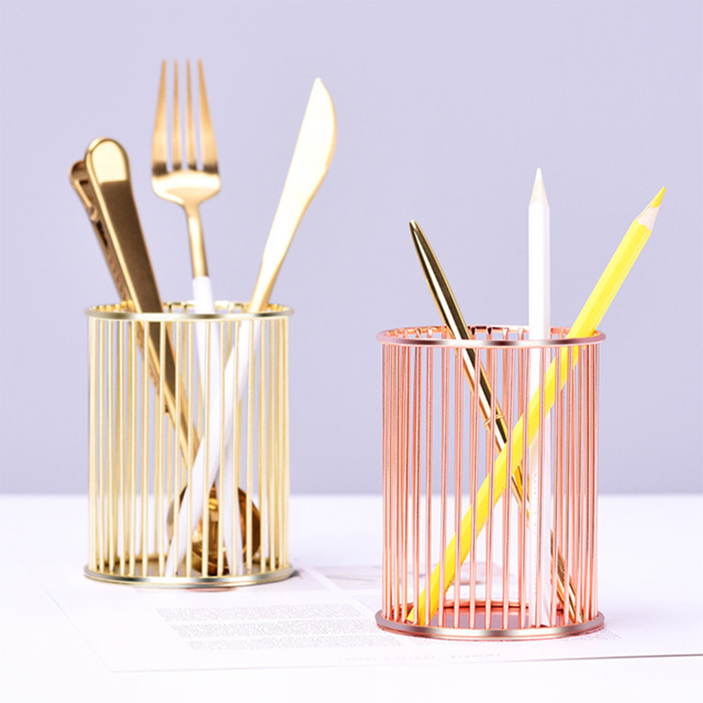 

Multi-function Desktop Pen Holder Office School Storage Case metal Gold Rose Gold Box Desk Pen Pencil Organizer Makeup storage