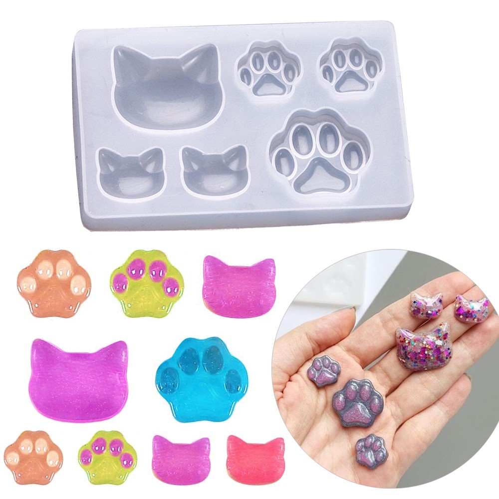 

Small Cat and Paw Silicone Resin Tiny Mold Cute Animal Crystal Mould For DIY Keychain Earring Jewelry Pendant Crafts Making