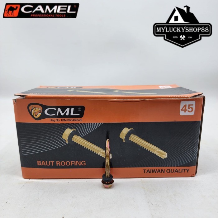 Camel Baut Roofing CML Skrup Mur Baja Ringan Per Kotak 12 x 20 25 30 40 45 50 60 70 100 mm 2cm 2.5cm