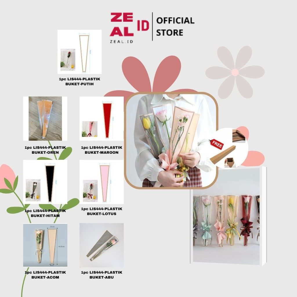 

ZEAL-ID - 1pc LIS444 Plastik Bunga Mawar 1 tangkai (ecer per lembar) / Wrapping Plastik untuk Mini Buket Rose