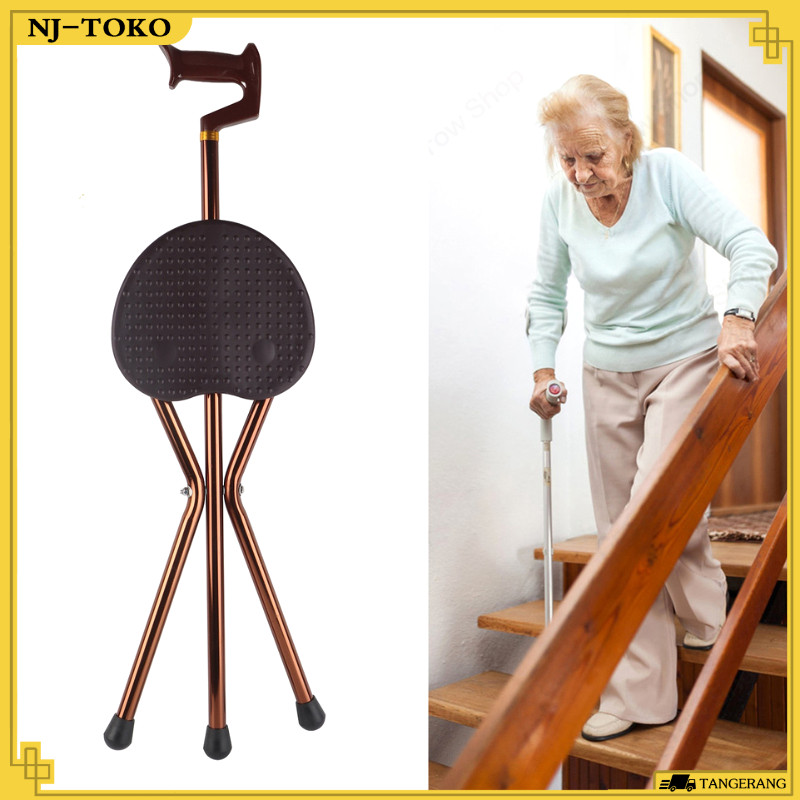 Tongkat Duduk Lipat Jalan Lansia Portabel Kursi Tongkat Lipat Lansia Adjustable Tongkat Dengan Kursi