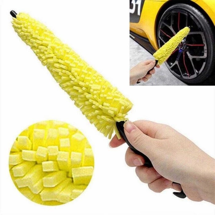 Sikat Brush Pembersih Kendaraan Velg Pelk Pelek Ban Mobil Motor Celah Lubang Sempit Lembut Microfiber Nano Sponge Material Jagung Kuning Car Wheel Cleaning Brush Tire Wash Professional Detail Gap Cleaning Tool Special Tire Cleaning Brush