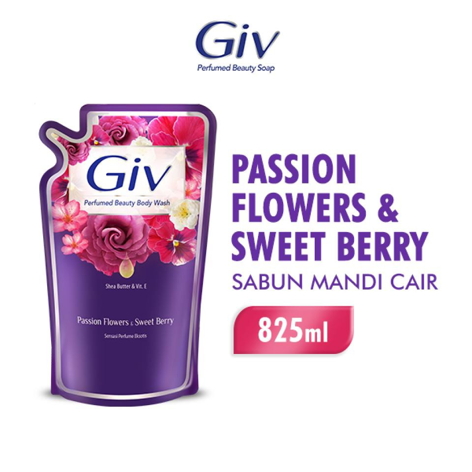 [Promo] Giv Sabun Mandi Cair Ungu Passion Flowers & Sweet Berry Pouch 825ml bsa