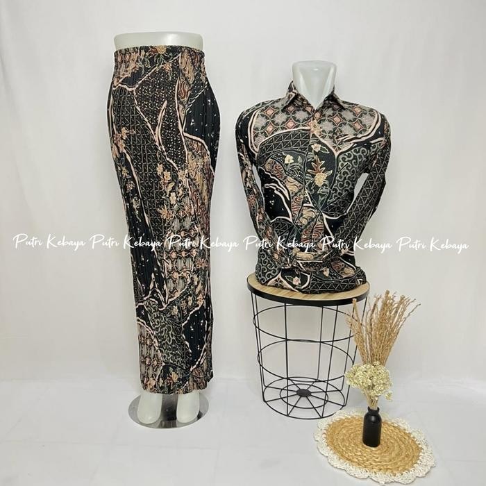 SET COUPLE KEMEJA DAN ROK PLISKET BATIK COUPLE KONDANGAN BATIK LENGAN PANJANG BATIK HALUS BY PUTRY K