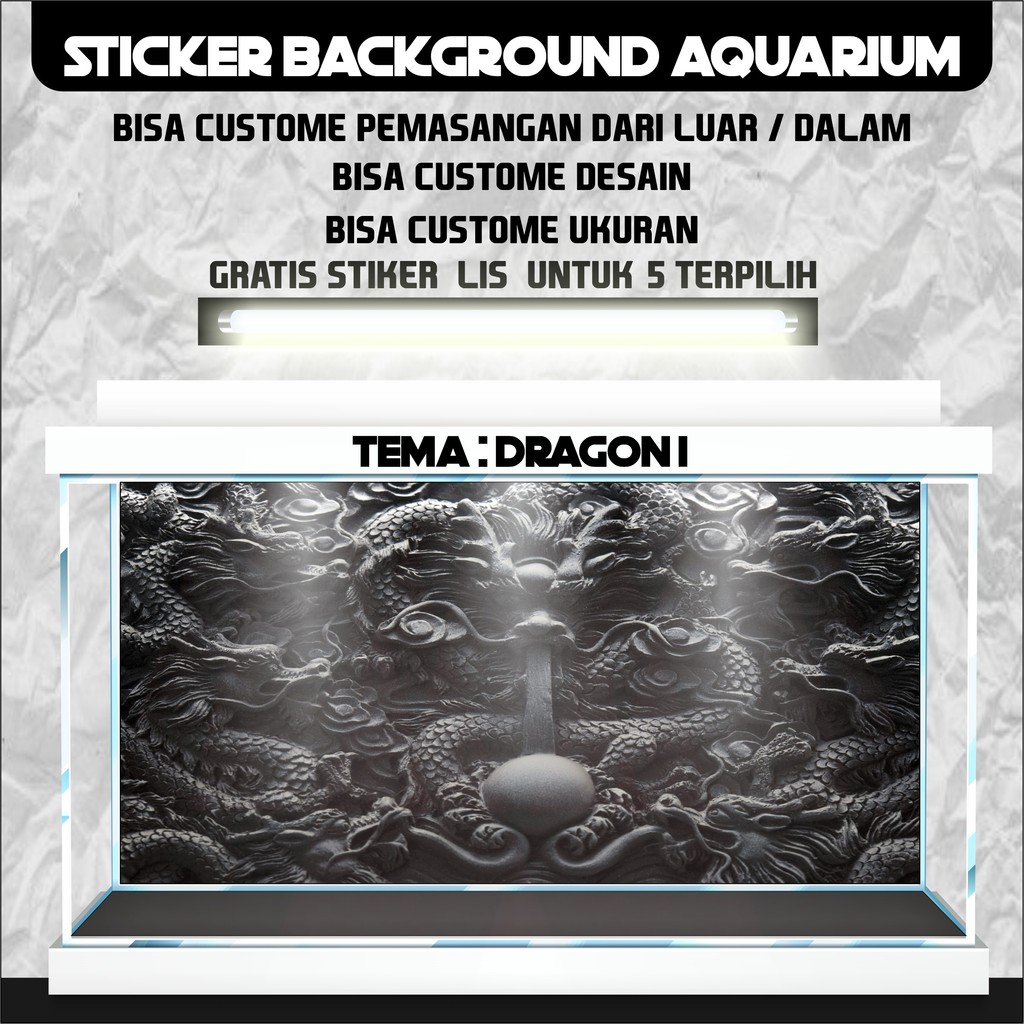 sticker wallpaper background aquarium belakang 3d tema gambar naga dragon 3d